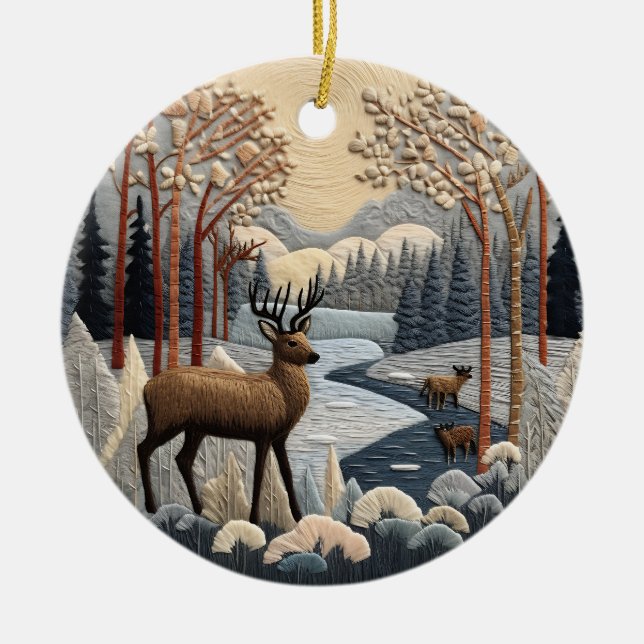 Ornamento De Cerâmica Woodland Deer 3D Chirstmas Animal (Frente)