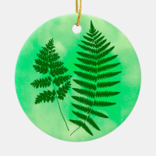 Ornamento De Cerâmica Woodland Fern Green em um Fundo de Aquarela