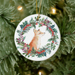 Ornamento De Cerâmica Woodland Fox Watercolor Natal
