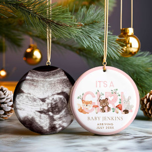 Ornamento De Cerâmica Woodland Girl Announing Natal