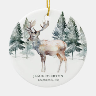 Ornamento De Cerâmica Woodland Primeiro Natal Com Foto De Bebê