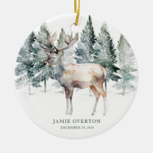 Ornamento De Cerâmica Woodland Primeiro Natal Com Foto De Bebê