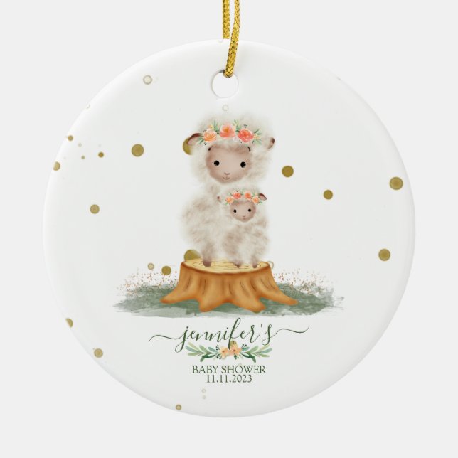 Ornamento De Cerâmica Woodland Sheep christmas baby shower (Frente)
