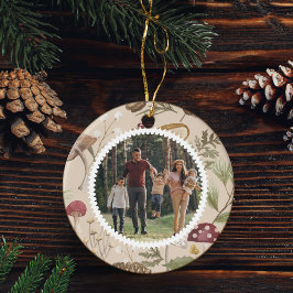 Ornamento De Cerâmica Woodland Watercolor Woodsy Mushroom Foto da Famíli