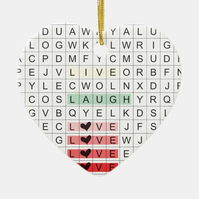 Ornamento De Cerâmica Word Search Love (Frente)