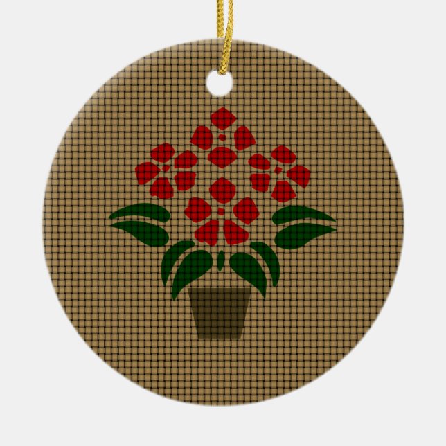 Ornamento De Cerâmica Woven Poinsetta (Frente)