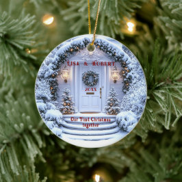Ornamento De Cerâmica Wreath da Porta Branca de inverno Primeiro Natal J