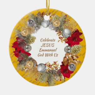 Ornamento De Cerâmica Wreath de Natal Celebrado Amarelo Personalizado JE
