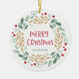 Ornamento De Cerâmica Wreath e Script de Natal | Feliz Natal