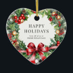 Ornamento De Cerâmica Wreath Holly Berries Black Xadrez Business<br><div class="desc">Xadrezes de búfalos,  de cor negra e branca,  com ornamento cerâmico,  apresentando uma camada aquosa de galhos,  sagrados,  bagas,  ornamentos e pínus em fundo de xadrez preto e branco. Personalize facilmente este elegante ornamento de feriados comerciais com o nome da sua empresa.</div>