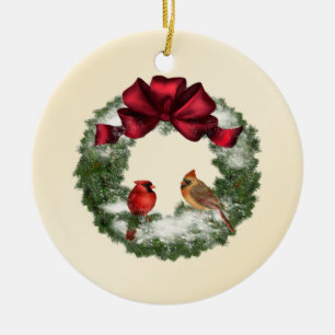Ornamento De Cerâmica X-Mas Wreath e Birds