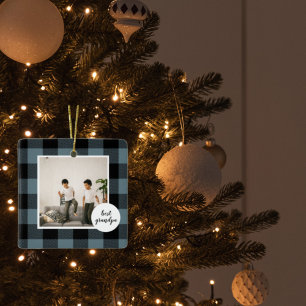 Ornamento De Cerâmica Xadrez Azul E Preta - Melhor Presente Do Avô Com 