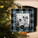 Ornamento De Cerâmica Xadrez Azul Moderna | Foto da família | Inicial<br><div class="desc">Xadrez Azul Moderna | Foto da família | Inicial</div>