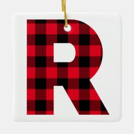 Ornamento De Cerâmica Xadrez Búfalo Vermelho e Preto Clássico Monograma 