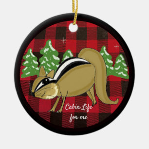 Ornamento De Cerâmica Xadrez Buffalo Woodland Cabin Life Cerâmica Orname