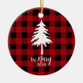 Ornamento De Cerâmica Xadrez de Buffalo Preto Vermelho Árvore Verde Ser