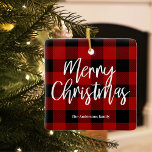 Ornamento De Cerâmica Xadrez de Buffalo Vermelho e Feliz Natal |Nome pes<br><div class="desc">Prepare-se para infundir sua temporada de férias com um toque de encanto rústico e calor personalizado com nossa Xadrez de Buffalo Vermelho e nossa coleção de Natal Feliz! Quer você esteja decorando sua casa ou procurando pelo presente perfeito, esses itens festivos são projetados para trazer alegria e conforto às suas...</div>