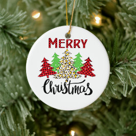 Ornamento De Cerâmica Xadrez de Natal Árvore de inverno Leopardo