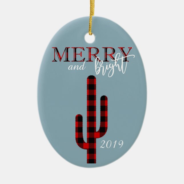 Ornamento De Cerâmica Xadrez de Natal Holiday Cactus Southwest Buffalo (Frente)