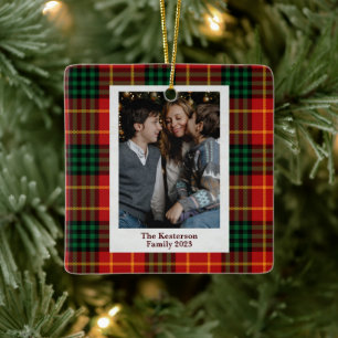 Ornamento De Cerâmica Xadrez de Natal Red Tartan Foto
