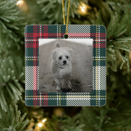 Ornamento De Cerâmica Xadrez de Tartan Clássica Cera de Eterno de Natal