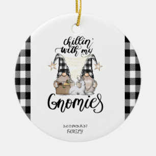 Ornamento De Cerâmica Xadrez Negra dos Gnomos Cutes Adoráveis