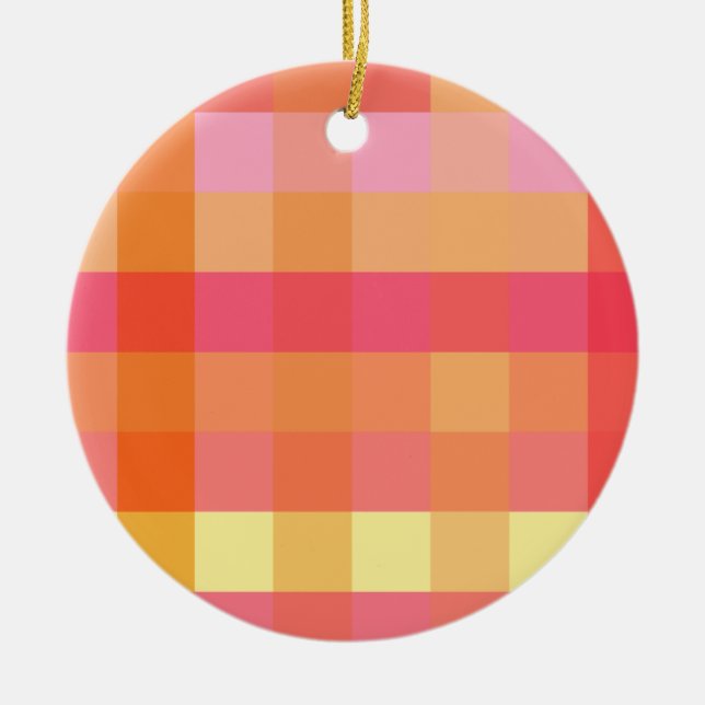 Ornamento De Cerâmica Xadrez rosa e laranja (Frente)
