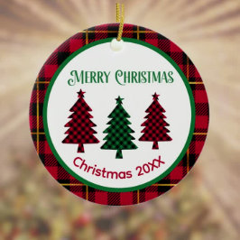 Ornamento De Cerâmica Xadrez russa de Buffalo no Natal Verde Vermelho Ne