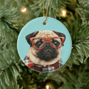 Ornamento De Cerâmica Xadrez Shirt Pug