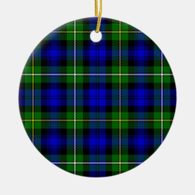 Ornamento De Cerâmica Xadrez verde azul Campbell tartan (Frente)