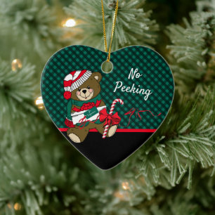 Ornamento De Cerâmica Xadrez Verde Do Urso De Natal Sem Pequim Personali