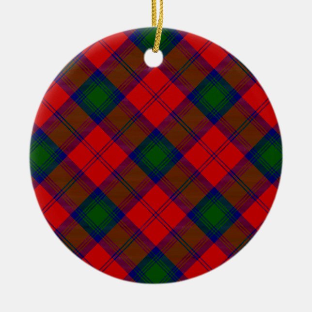 Ornamento De Cerâmica Xadrez verde-vermelha Lindsay tartan (Frente)