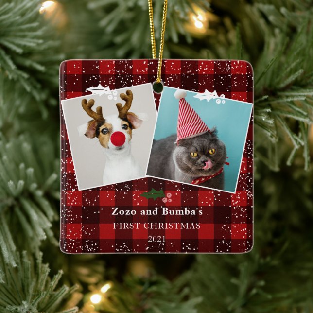 Ornamento De Cerâmica Xadrez vermelha rustica, névoa negra, névoa 2 foto (Árvore)