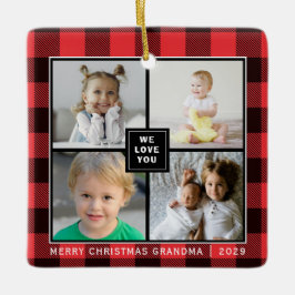 Ornamento De Cerâmica Xadrez Vermelha|Vovó Feliz de Natal|Colagem de Fot