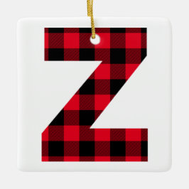 Ornamento De Cerâmica Xadrez Vermelho e Preto Clássico com Monograma Z