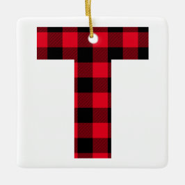 Ornamento De Cerâmica Xadrez Vermelho e Preto Clássico Monograma T