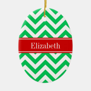 Ornamento De Cerâmica Xmas Emerald White LG Chevron Red Name Monograma