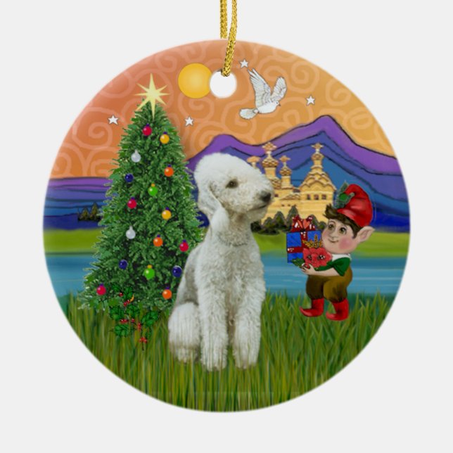 Ornamento De Cerâmica Xmas Fantasy - Bedlington Terrier (Frente)