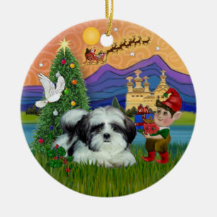 Ornamento De Cerâmica Xmas Fantasy - Shih Tzu (preto-branco)