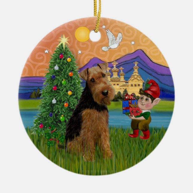 Ornamento De Cerâmica Xmas Fantasy - Welsh Terrier (Frente)