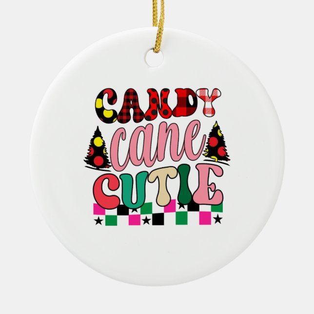 Ornamento De Cerâmica Xmas Gift Candy Cutie (Frente)