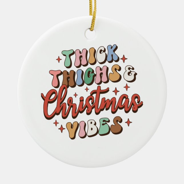 Ornamento De Cerâmica Xmas Gift Thick e Vibes de Natal (Frente)