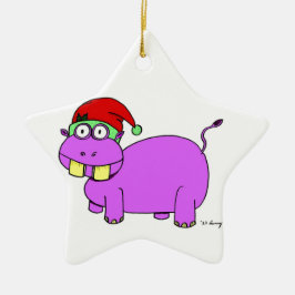 Ornamento De Cerâmica Xmas Hippo Star Ornament - Amarelo