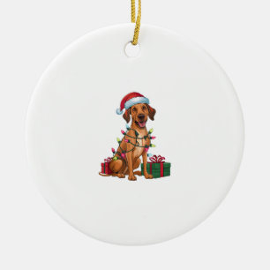 Ornamento De Cerâmica Xmas Lighting Santa Hat Thai Ridgeback Dog Christy
