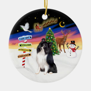 Ornamento De Cerâmica Xmas Magic - Bi Black Shetland Sheepdog