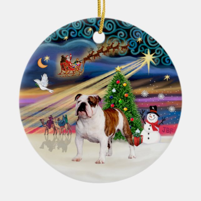 Ornamento De Cerâmica Xmas Magic - Bulldog Inglês (branco-castanho 5) (Frente)