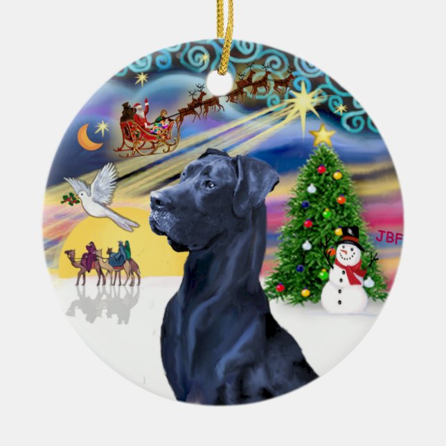 Ornamento De Cerâmica Xmas Magic* -Dane Azul (Cabeça) (orelhas naturais) (Frente)