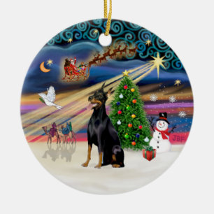 Ornamento De Cerâmica Xmas Magic - Doberman (preto-tan)