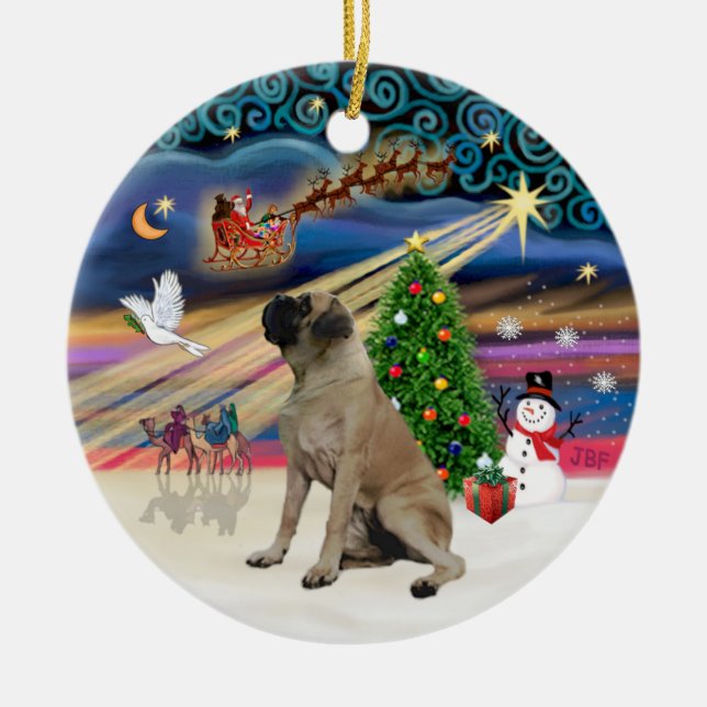 Ornamento De Cerâmica Xmas Magic - Mastim Inglês (Frente)