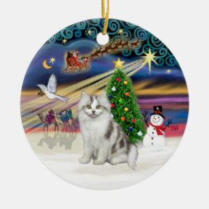 Ornamento De Cerâmica Xmas Magic - Ragamuffin Cinza White cat